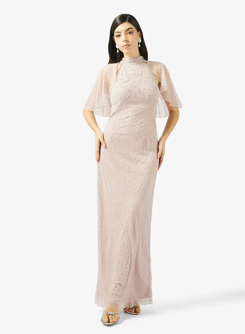 Amelia Rose Embellished  High Neck Maxi Dress